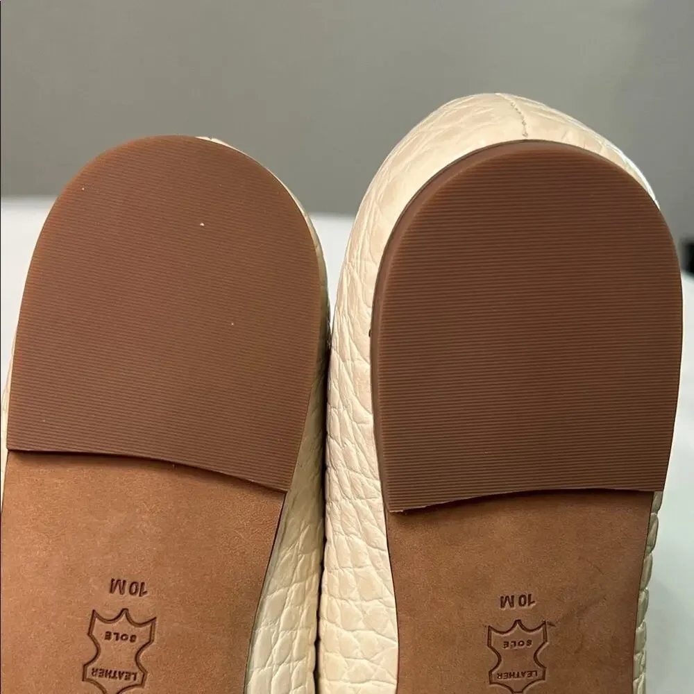 NWOB TORY BURCH GEORGIA CROC-EMBOSSED LEATHER BALLET IN CREAM Size 10